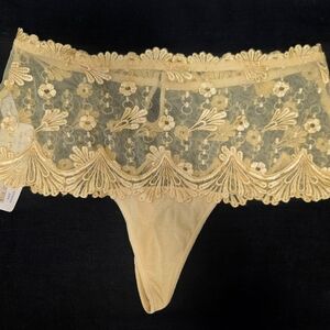 Vintage Lise Charmel France Lace Yellow Thong Panties- Medium